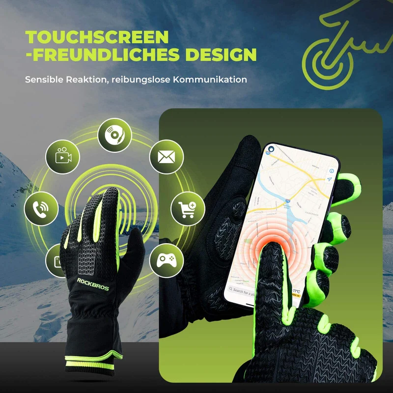 ROCKBROS Handschoen Fahrradhandschoen Touchscreen Thinsulate Skihandschoen