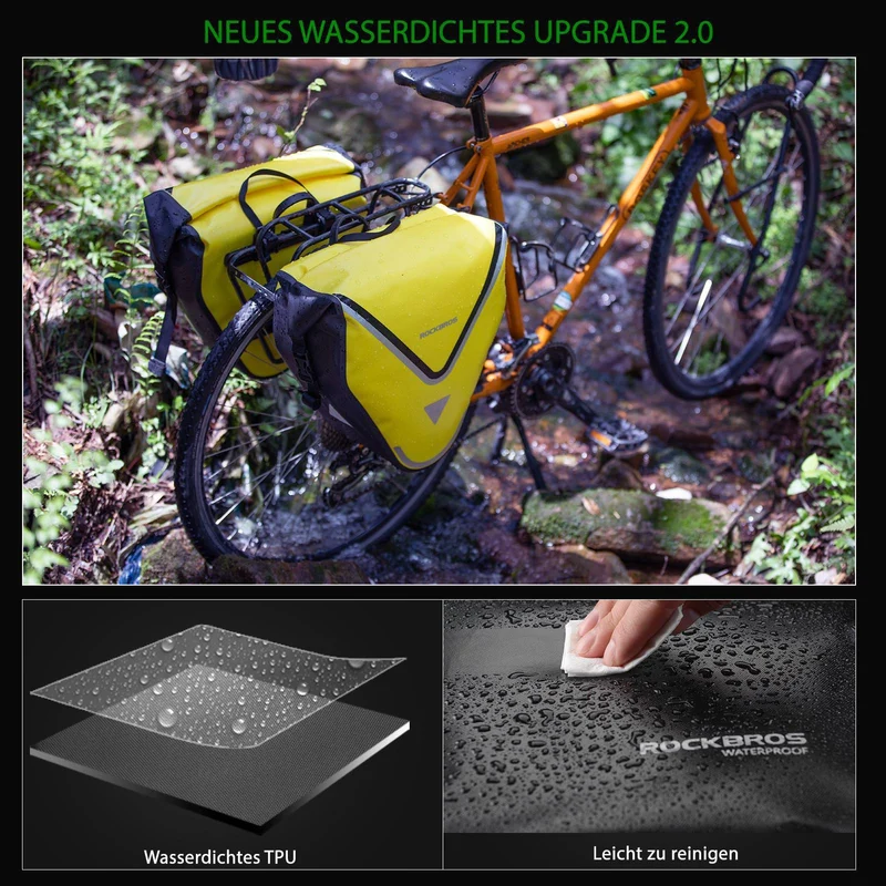 ROCKBROS Fahrrad Transporttas 100% wasserdichte met Schultergurt 20L Gelb/Schwarz Goud