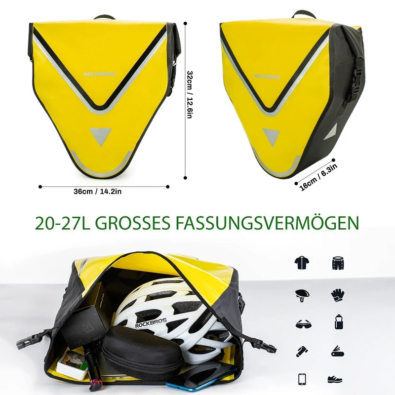 ROCKBROS Fahrrad Transporttas 100% wasserdichte met Schultergurt 20L Gelb/Schwarz Goud