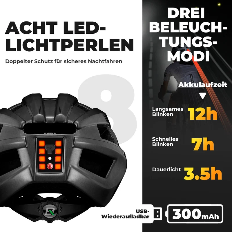 Fahrradhelm met ruglicht 55-60cm