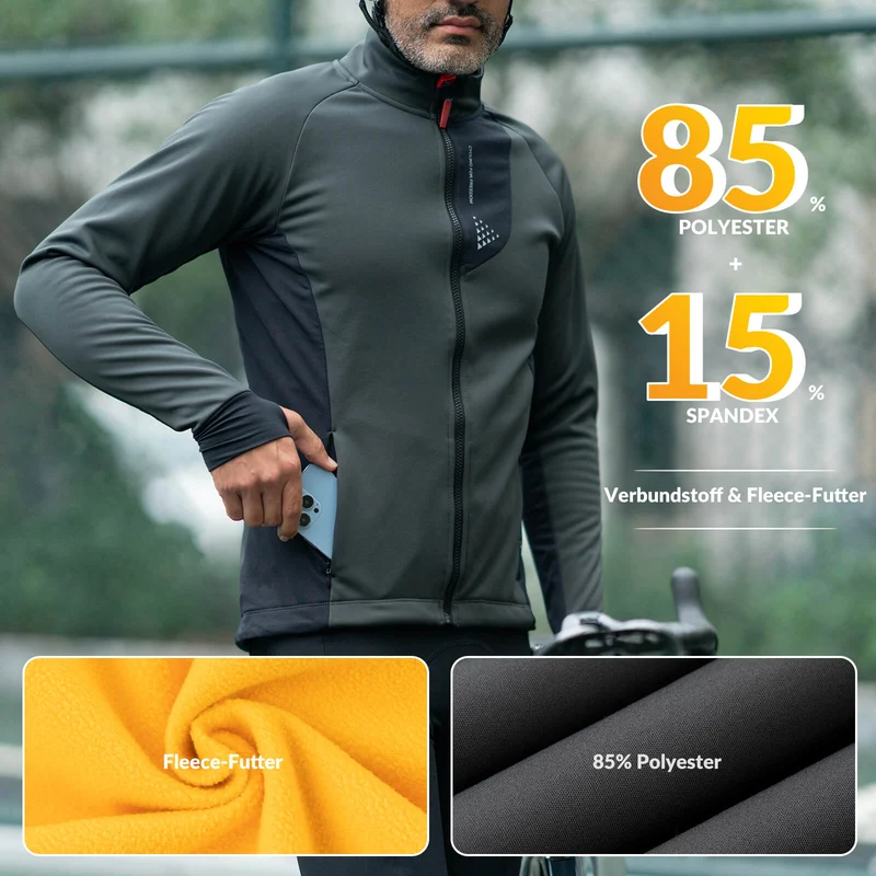 ROCKBROS Heren Winter Fahrradjacke Winddicht Atmungsaktiv met Fleecefutter