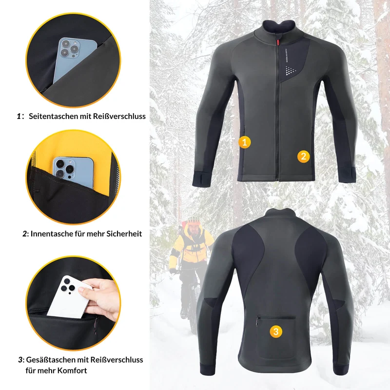 ROCKBROS Heren Winter Fahrradjacke Winddicht Atmungsaktiv met Fleecefutter