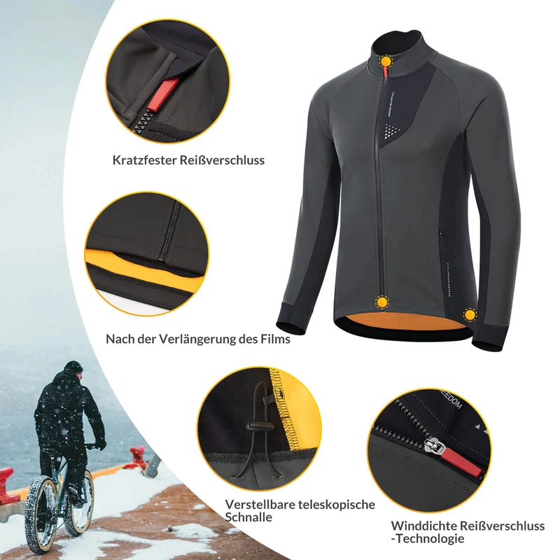 ROCKBROS Heren Winter Fahrradjacke Winddicht Atmungsaktiv met Fleecefutter