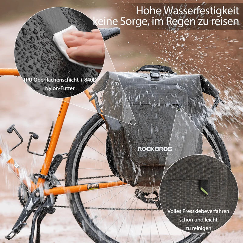 ROCKBROS Fahrrad hinter Gepäckträgertasche wasserdicht 20-27L für E-Bike/Rennrad/MTB