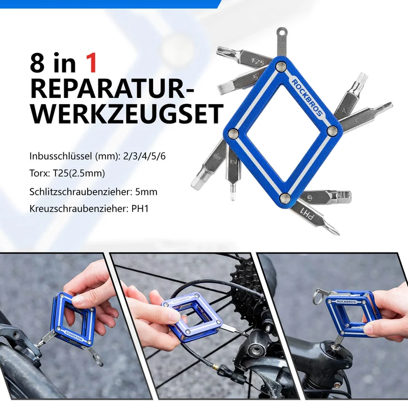 ROCKBROS Fahrrad 8 in 1 reparatie-werkzeug-set Faltbares reparatieset