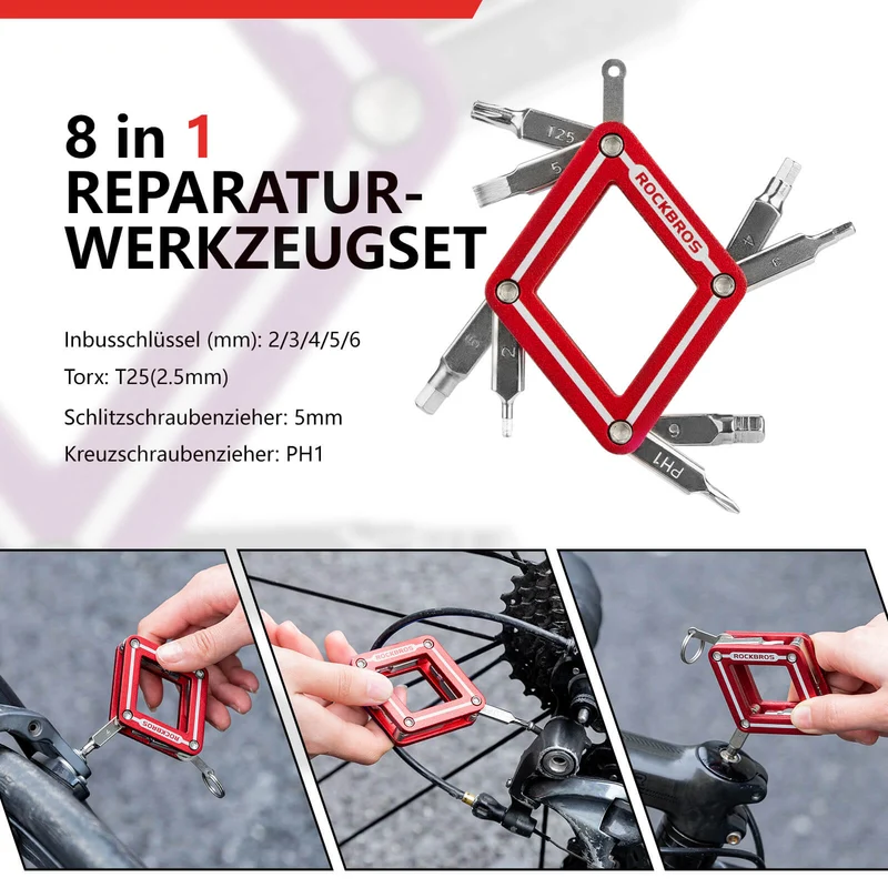ROCKBROS Fahrrad 8 in 1 reparatie-werkzeug-set Faltbares reparatieset