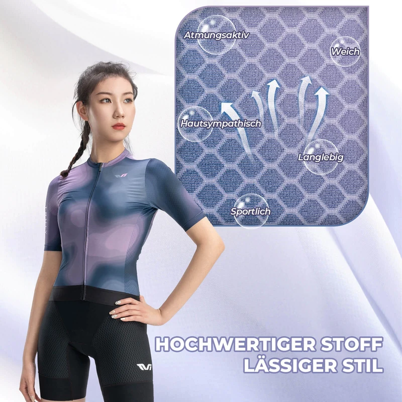 ROCKBROS TVI Damen Kurzarm-Radtrikot Sommer Schnelltrocknend mit 3 Taschen