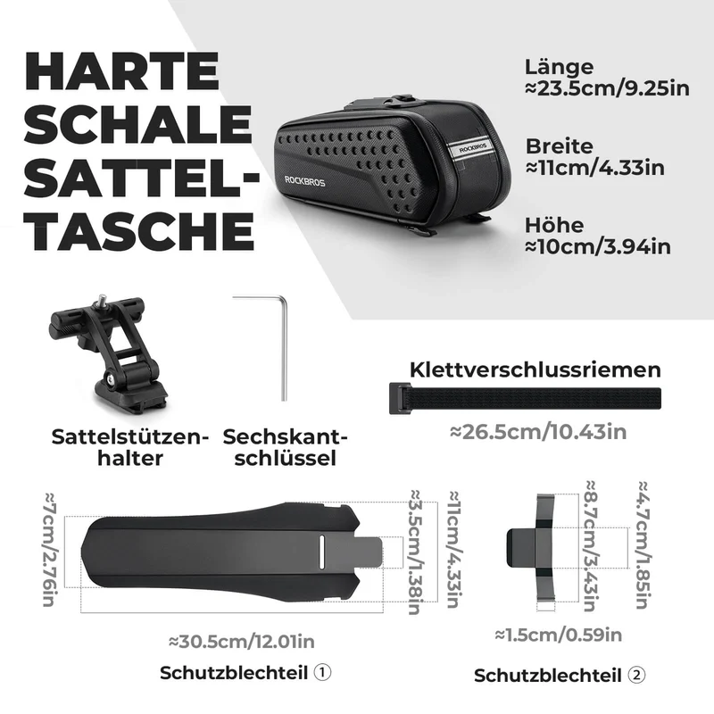 ROCKBROS Fahrrad Satteltasche mit Schutzblech Wasserabweisend 1,3 л/0.8 л