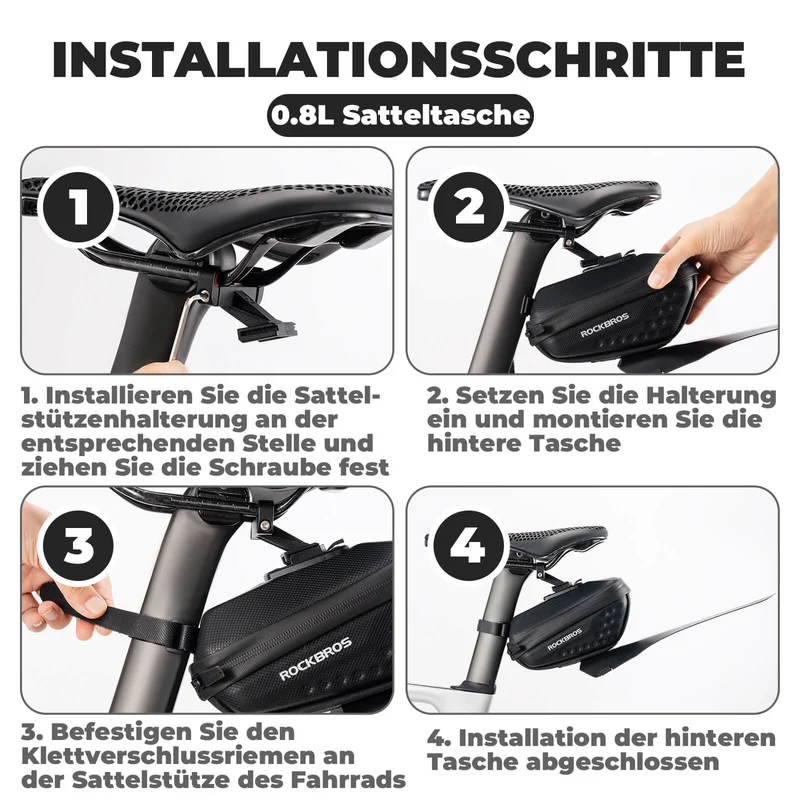 ROCKBROS Fahrrad Satteltasche mit Schutzblech Wasserabweisend 1,3 л/0.8 л