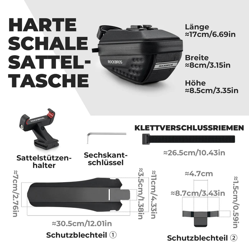 ROCKBROS Fahrrad Satteltasche mit Schutzblech Wasserabweisend 1,3 л/0.8 л