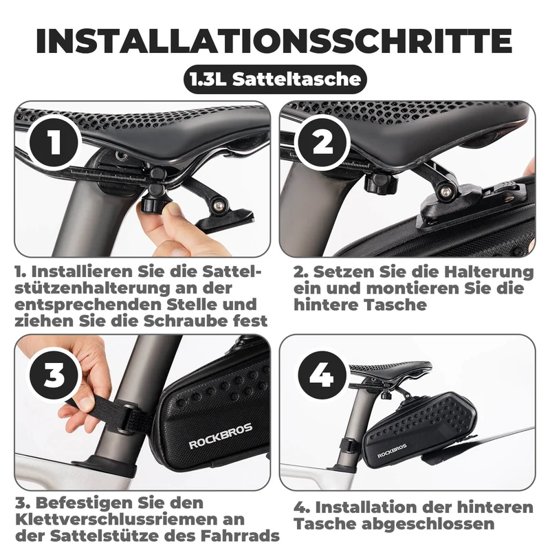 ROCKBROS Fahrrad Satteltasche mit Schutzblech Wasserabweisend 1,3 л/0.8 л