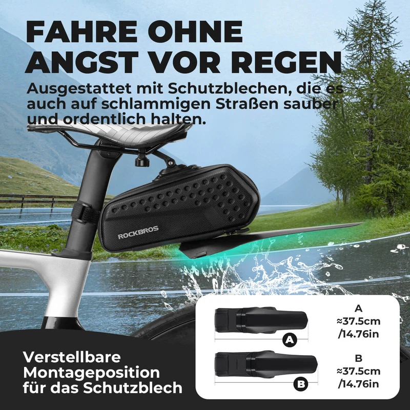 ROCKBROS Fahrrad Satteltasche mit Schutzblech Wasserabweisend 1,3 л/0.8 л