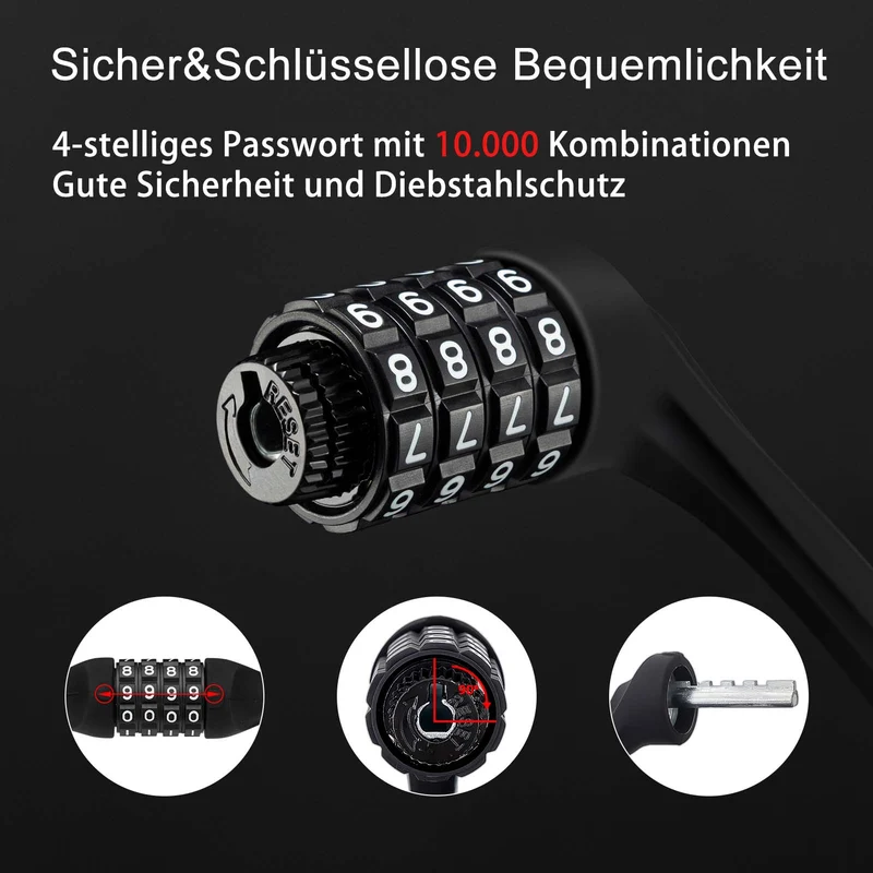 ROCKBROS Fahrradschloss mit 4-Stellig Zahlencode 65cm lang