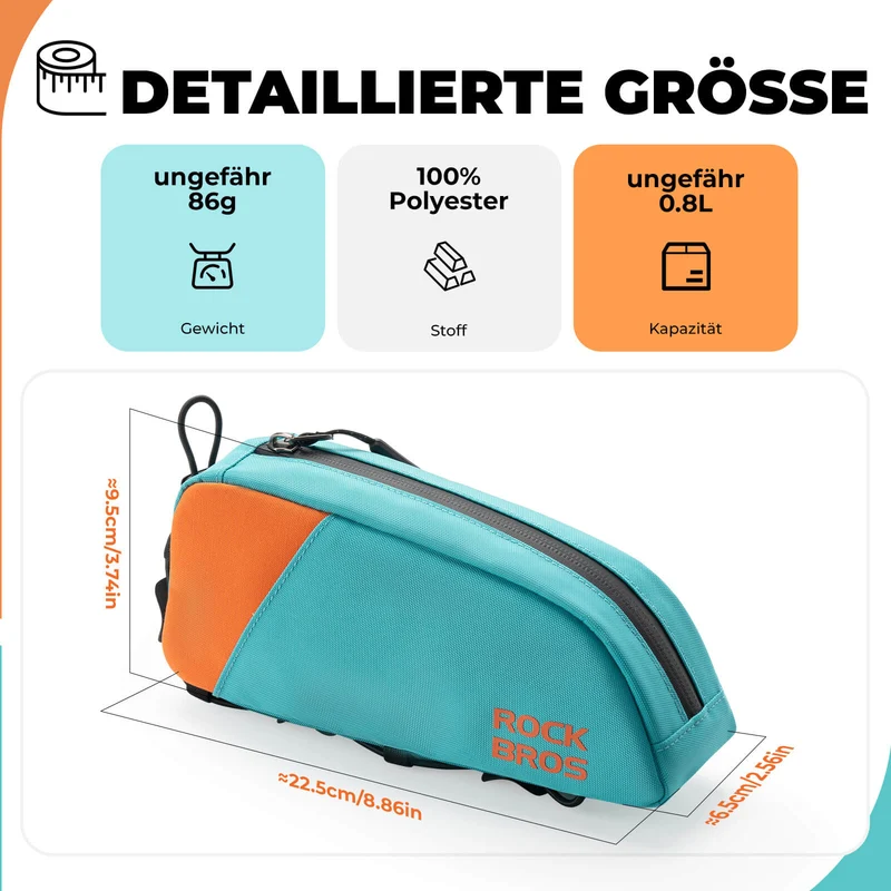 ROCKBROS Fahrrad Oberrohrtassche Schnellverschlussschnalle & Bungee-Seil-Fixierung 0,8L