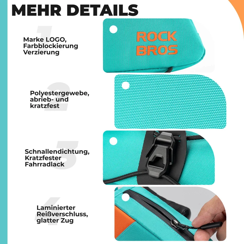ROCKBROS Fahrrad Oberrohrtassche Schnellverschlussschnalle & Bungee-Seil-Fixierung 0,8L