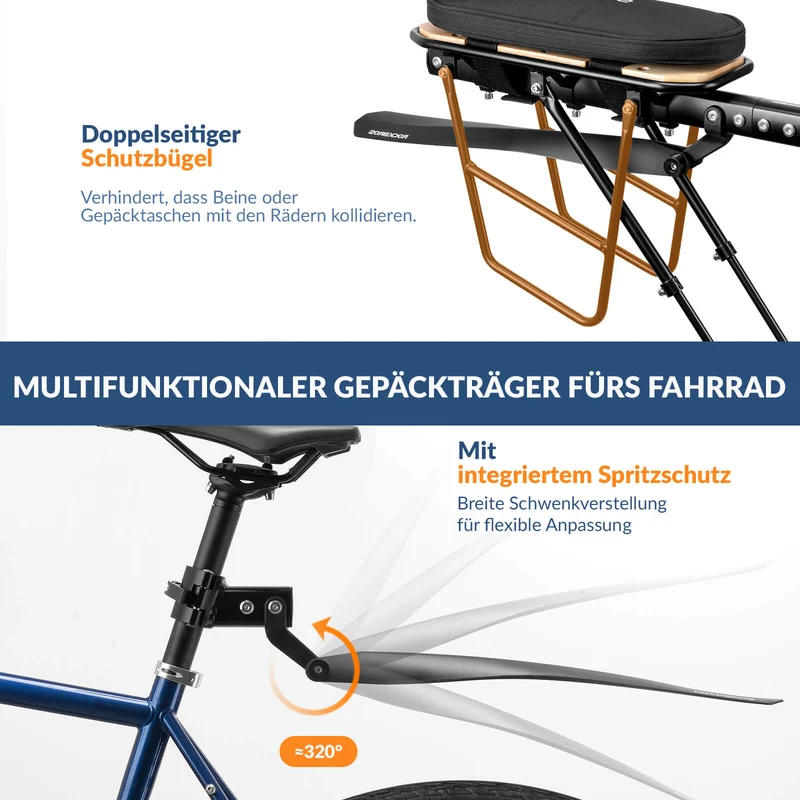Fahrradgepäckträger met Schutzblech Montage ohne Bohren 26-29 Zoll