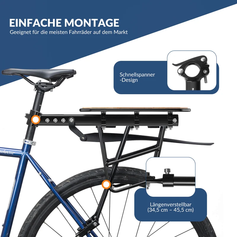 Fahrradgepäckträger met Schutzblech Montage ohne Bohren 26-29 Zoll