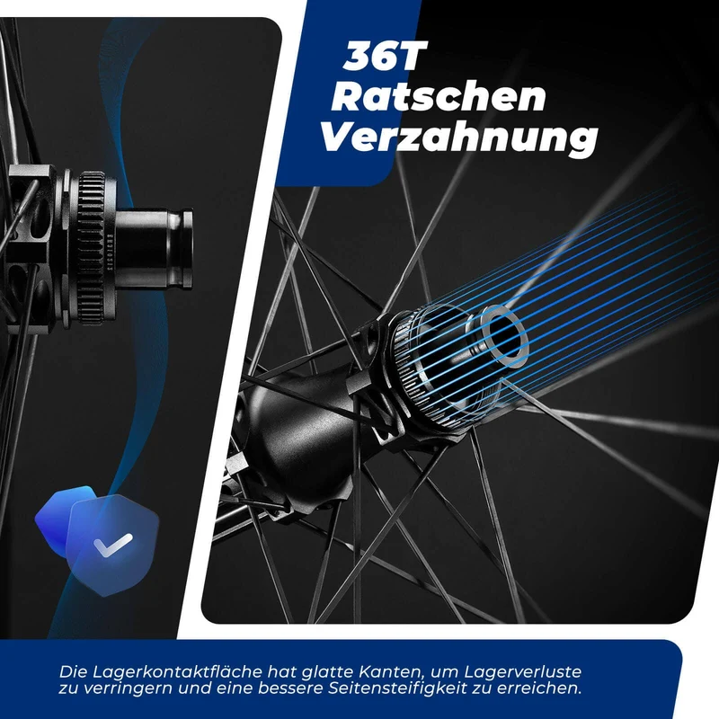 ROCKBROS T700 Carbon Laufradsatz 28'' 50mm Scheibenbremse Steckachse Laufrad Set voor Rennrad en SHIMANO 8-12 Fach 24 Speichen 36T-Stahllager