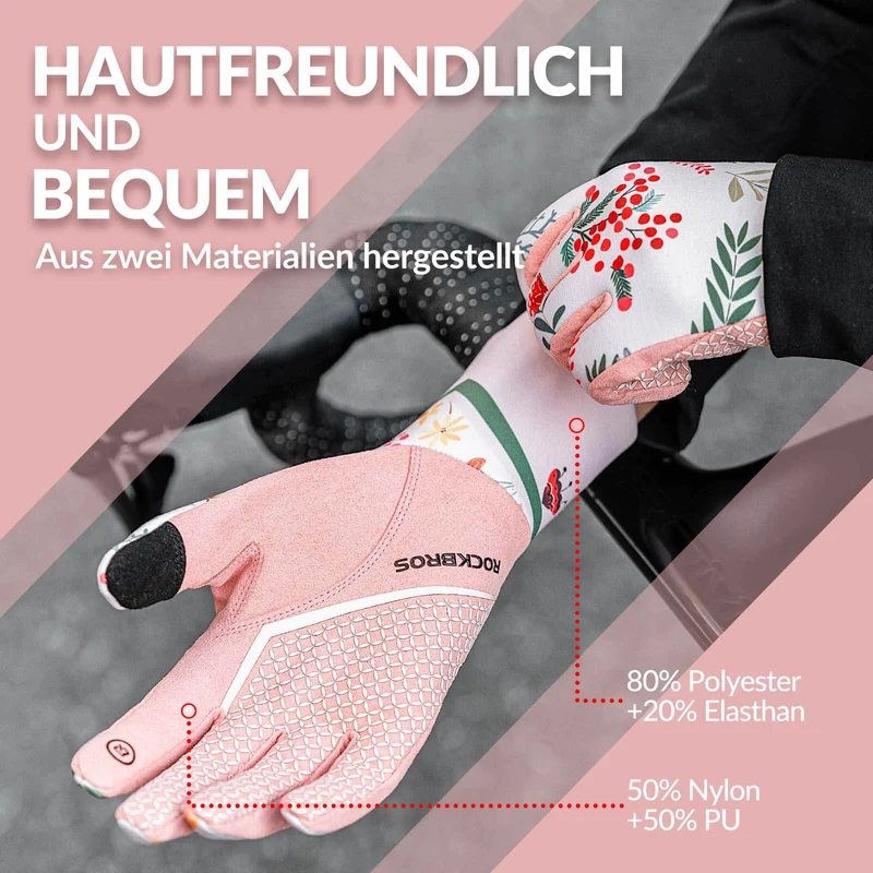 ROCKBROS Fahrradhandschuhe Damen Winddicht Handschuhe Сэнсарны экран Atmungsaktiv