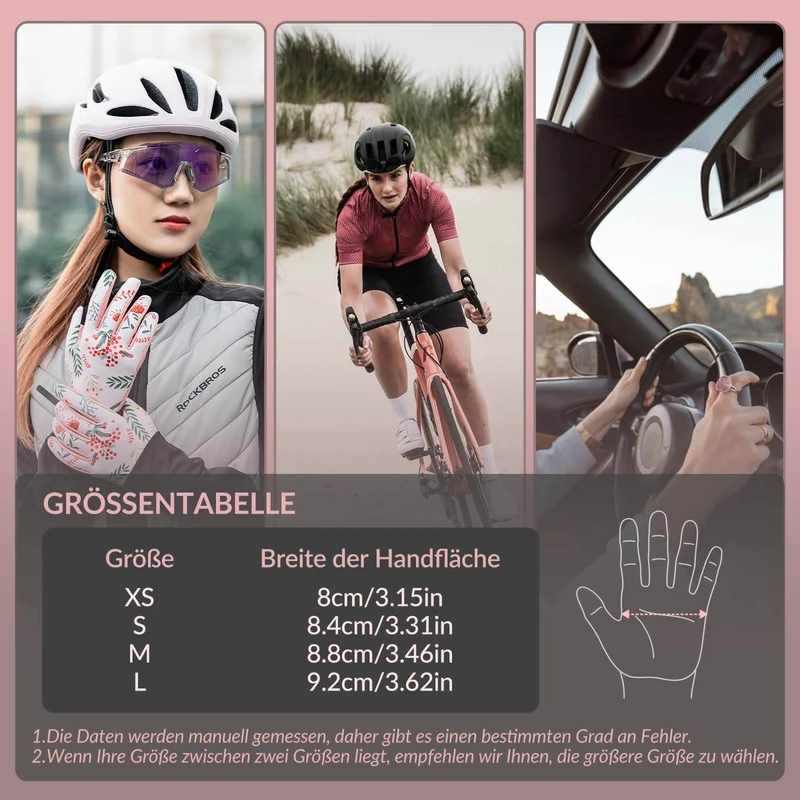 ROCKBROS Fahrradhandschuhe Damen Winddicht Handschuhe Сэнсарны экран Atmungsaktiv