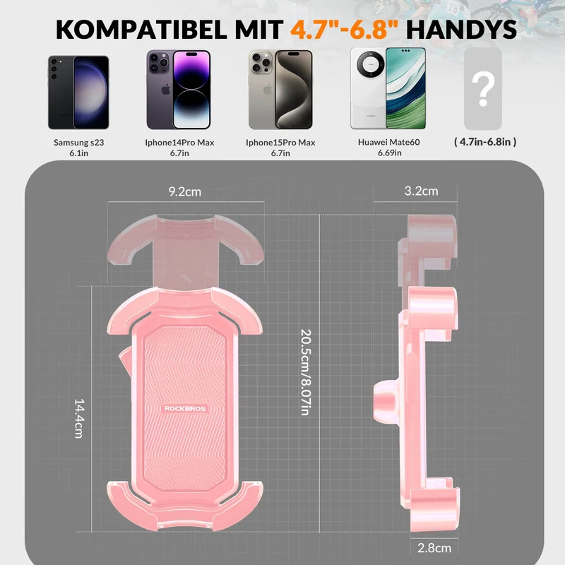 ROCKBROS Handyhalterung Fahrrad Handyhalter Motorrad 360° Drehbar voor 4,7-7,0 Zoll