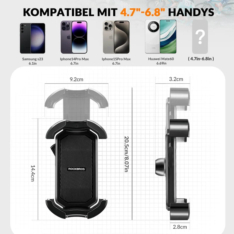 ROCKBROS Handyhalterung Fahrrad Handyhalter Motorrad 360° Drehbar voor 4,7-7,0 Zoll