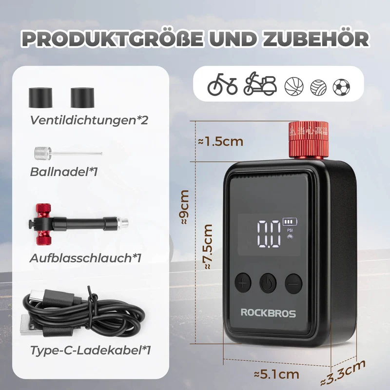 Mini Elektrische Fahrradpomp LED-Anzeige