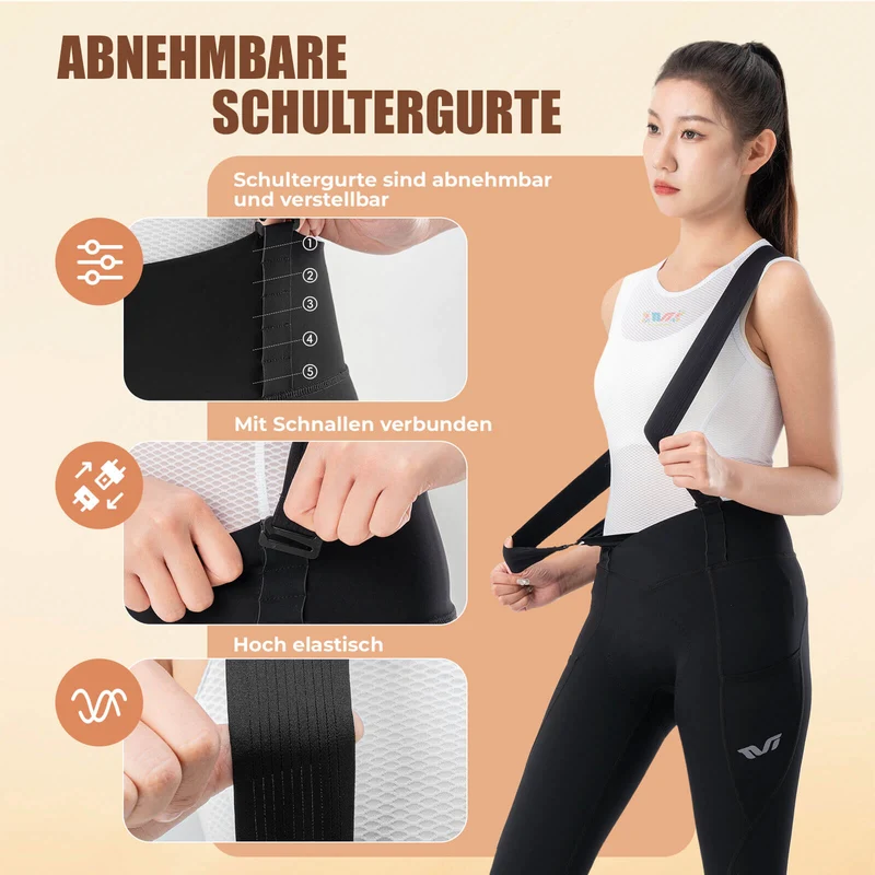 ROCKBROS TVI Lange Trägerhose Fahrradhose met Sitzpolster Abnehmbare