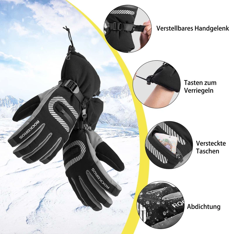 ROCKBROS Skihandschuhe 2 у 1 Winddicht Warme Handschuhe Schwarz M-2XL