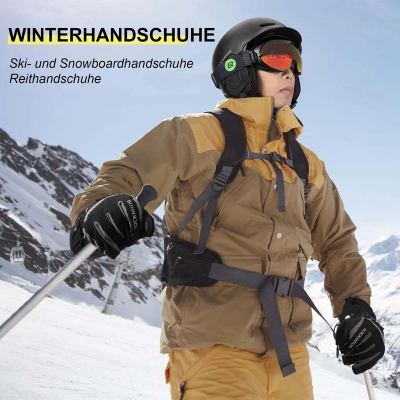 ROCKBROS Skihandschuhe 2 у 1 Winddicht Warme Handschuhe Schwarz M-2XL