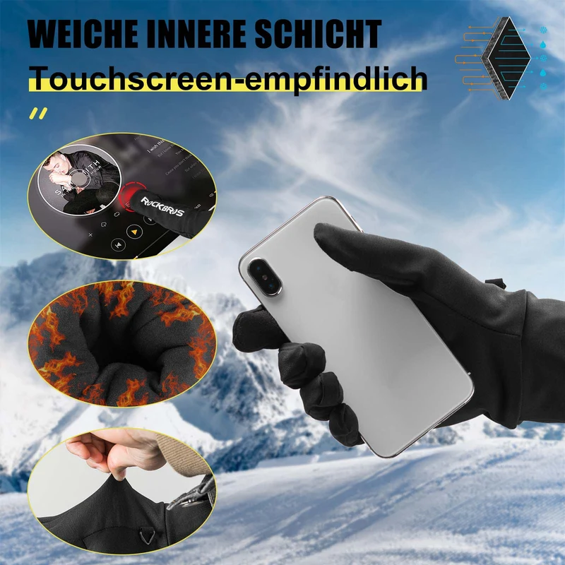 ROCKBROS Skihandschuhe 2 у 1 Winddicht Warme Handschuhe Schwarz M-2XL