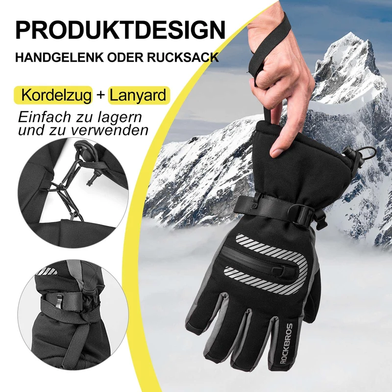 ROCKBROS Skihandschuhe 2 у 1 Winddicht Warme Handschuhe Schwarz M-2XL