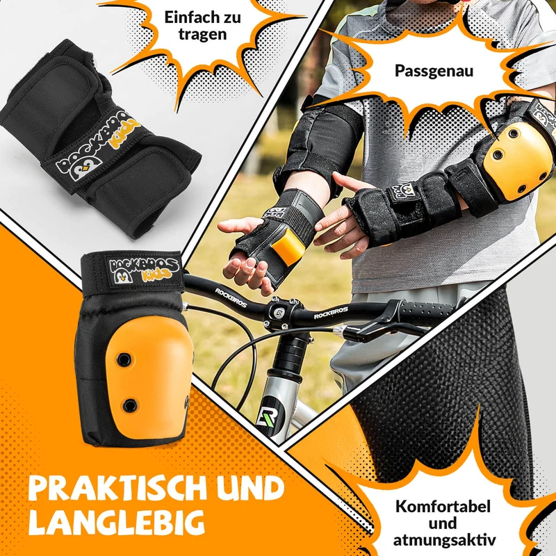 ROCKBROS Kinder Knieschoner 6-in-1 Komfort Schoner Set Beschermtoren Fahrrad Sport