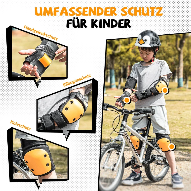 ROCKBROS Kinder Knieschoner 6-in-1 Komfort Schoner Set Beschermtoren Fahrrad Sport