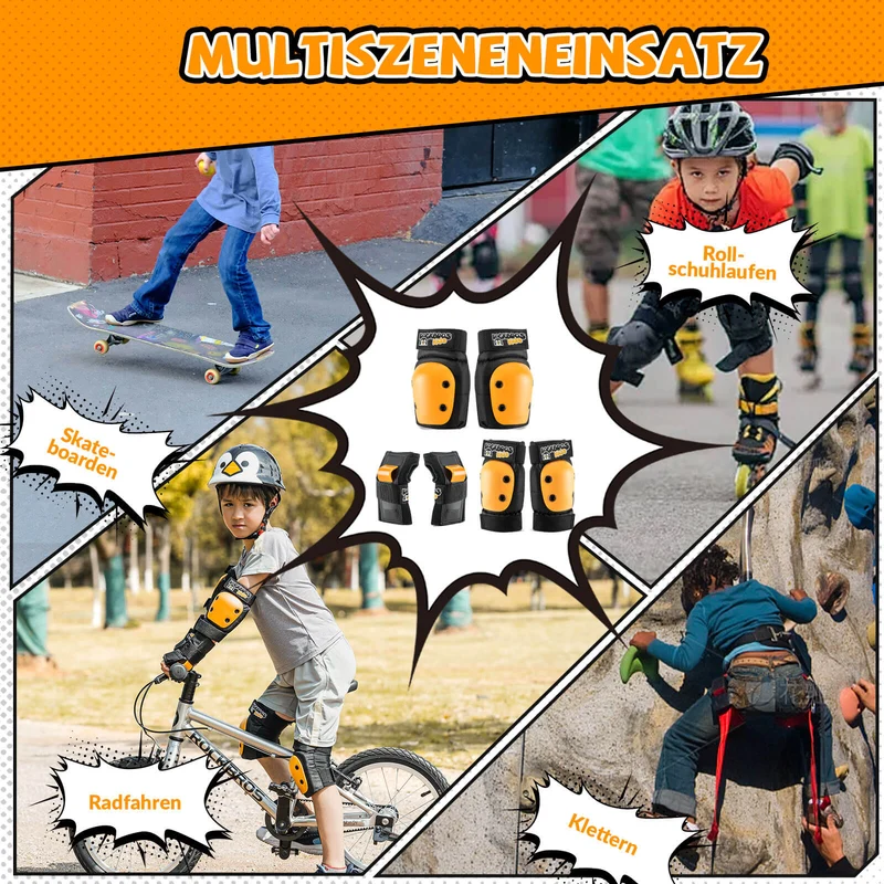 ROCKBROS Kinder Knieschoner 6-in-1 Komfort Schoner Set Beschermtoren Fahrrad Sport