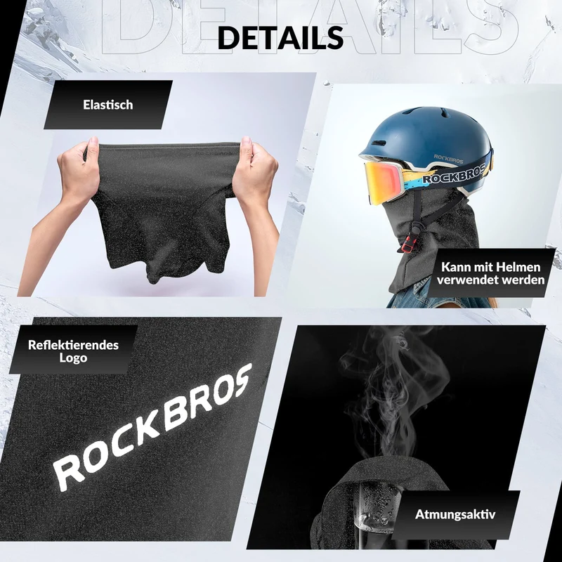 Зімовая балаклава ROCKBROS Sturmhaube Herbst для спорту на адкрытым паветры унісекс
