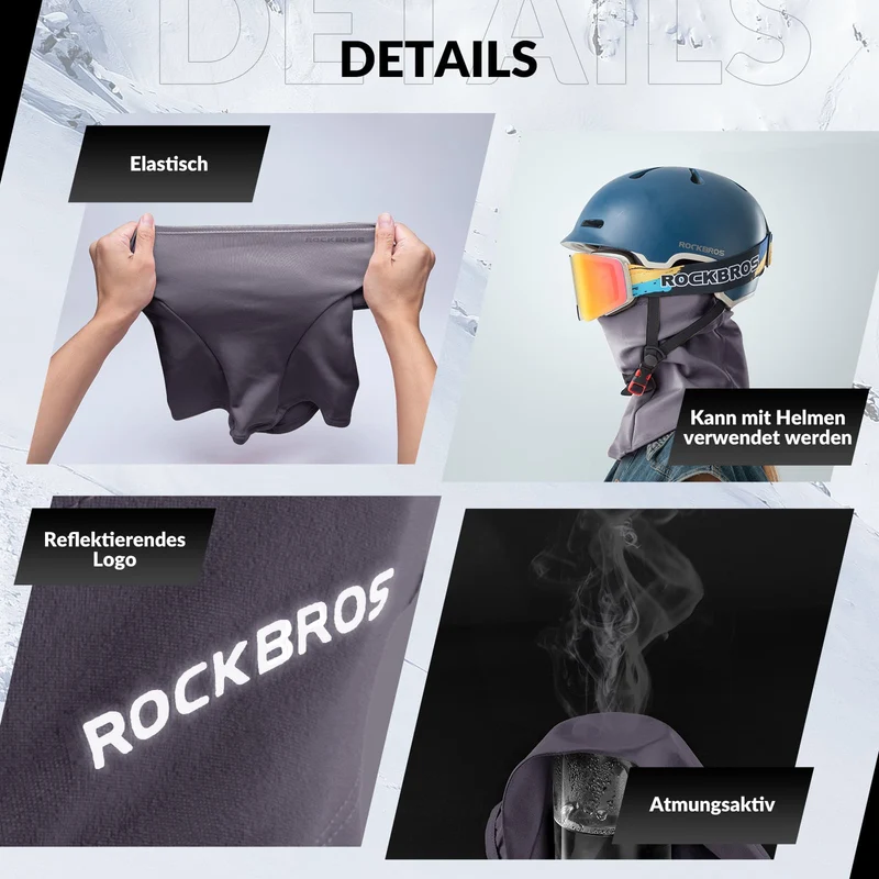 Зімовая балаклава ROCKBROS Sturmhaube Herbst для спорту на адкрытым паветры унісекс