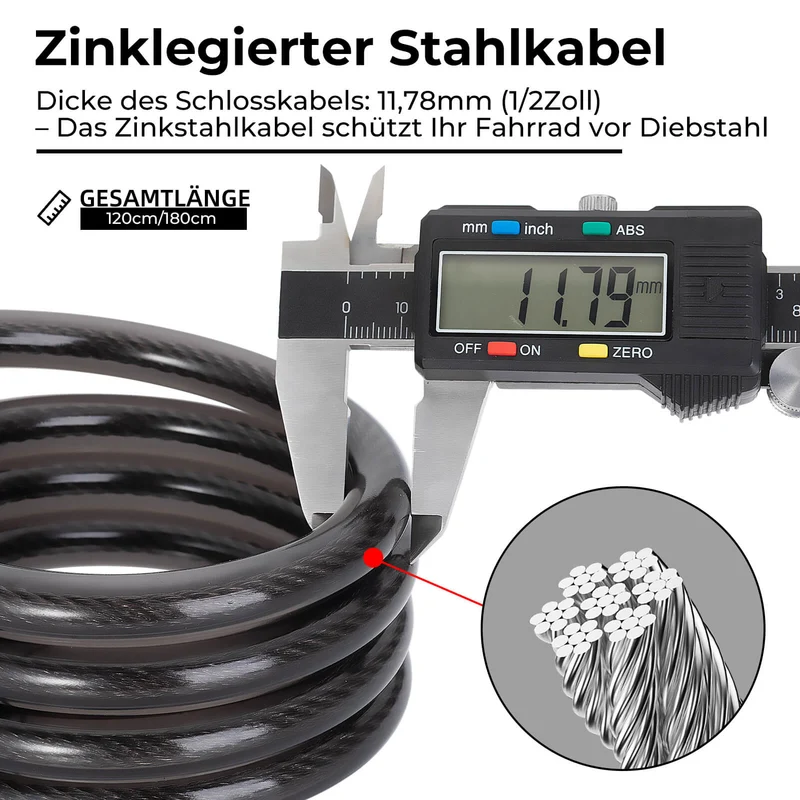 Fahrradschloss Kabelschloss 4-Stellig Zahlencode met Licht 120cm/180cm