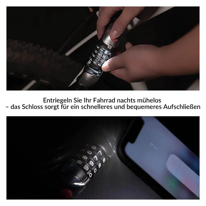 Fahrradschloss Kabelschloss 4-Stellig Zahlencode met Licht 120cm/180cm