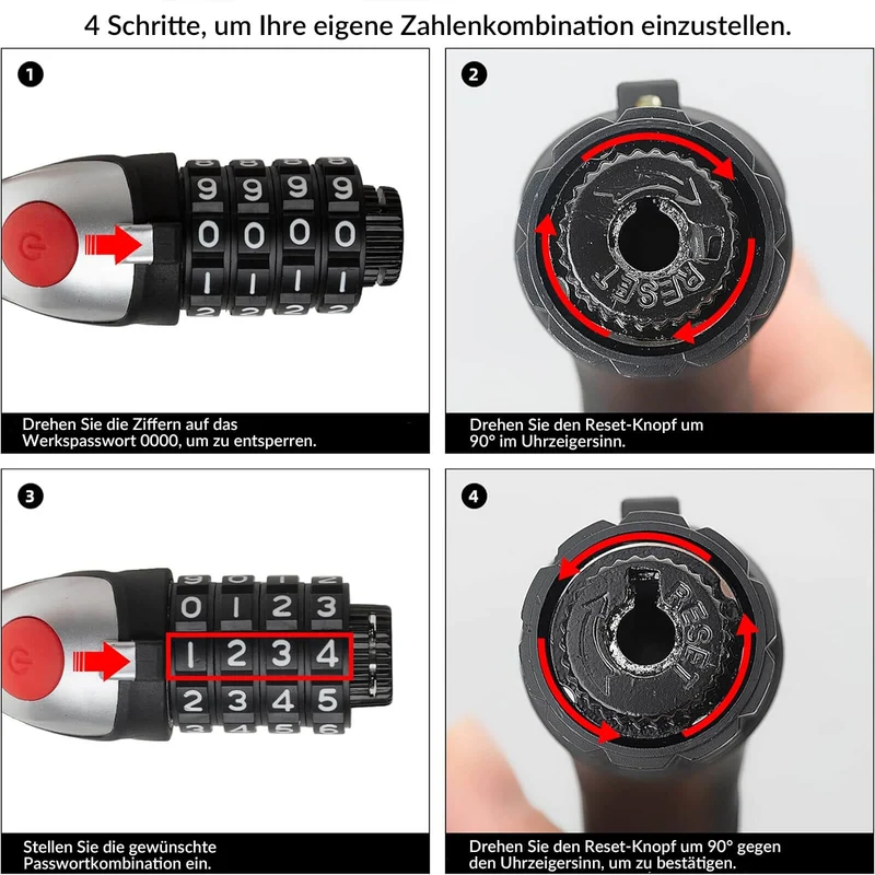 Fahrradschloss Kabelschloss 4-Stellig Zahlencode met Licht 120cm/180cm