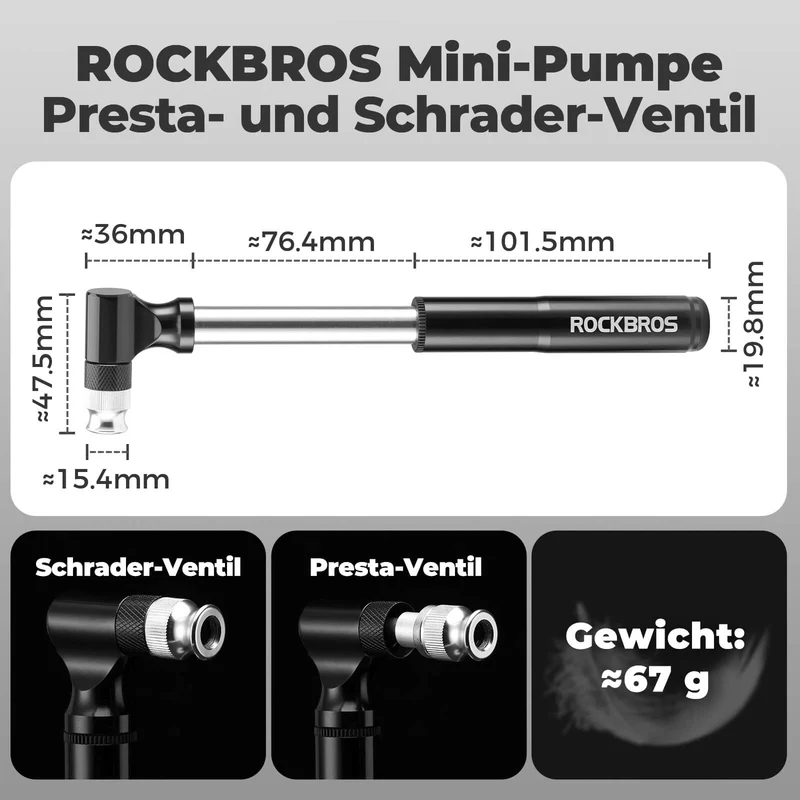 Fahrradpomp 130PSI Tragbar met Halterung Presta & Schrader Ventile