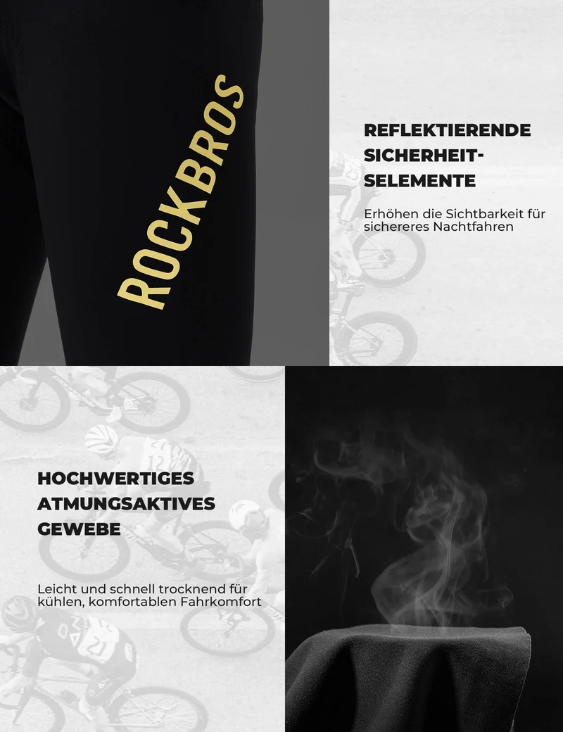 ROCKBROS Fahrradhose Lange Radlerhose Gepolstert Atmungsaktiv Herren