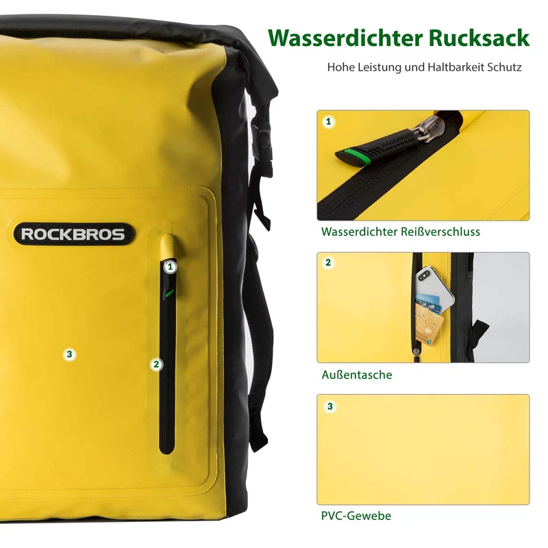 ROCKBROS Dry Bag wasserdicht Reiserucksack met Vordertasche 20L