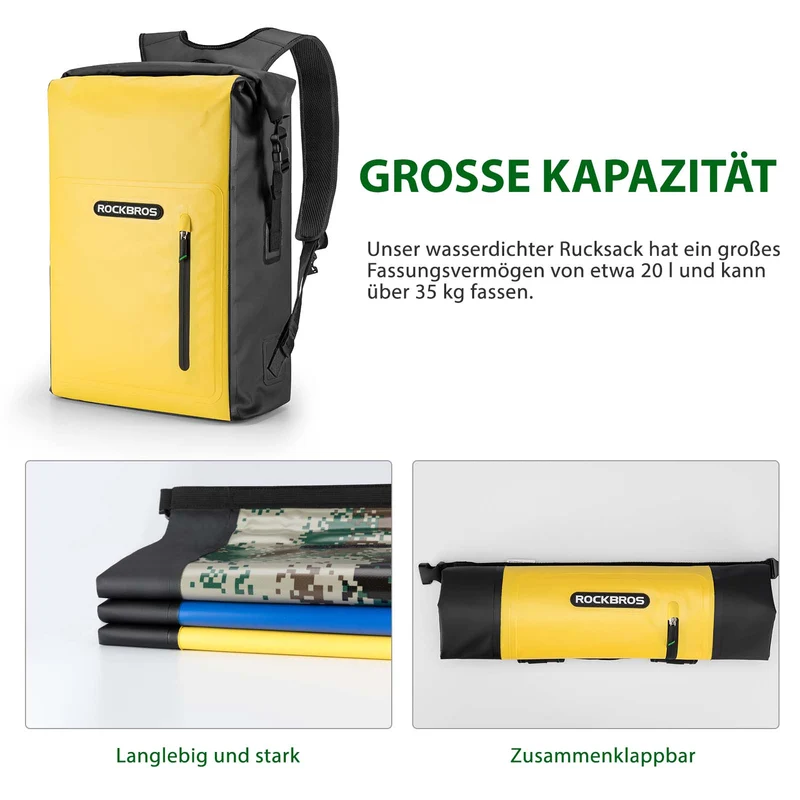 ROCKBROS Dry Bag wasserdicht Reiserucksack met Vordertasche 20L