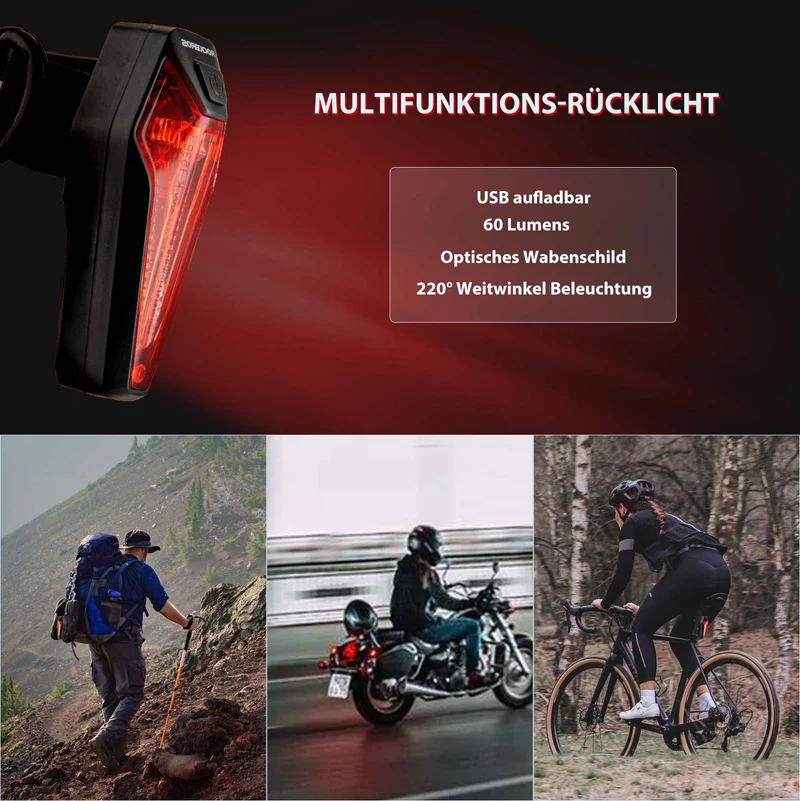 ROCKBROS LED-hinten Fahrradlicht Aufladbarer IPX5 Wasserdicht