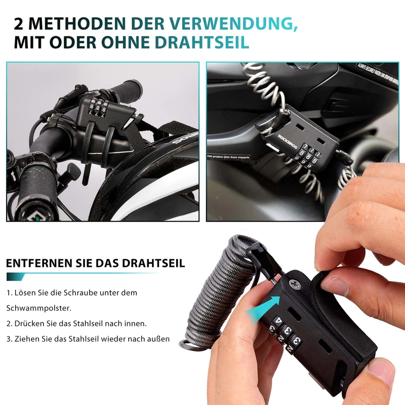 ROCKBROS Helm schloss 150 cm Zahlenschloss 3-stellig Zahlencode