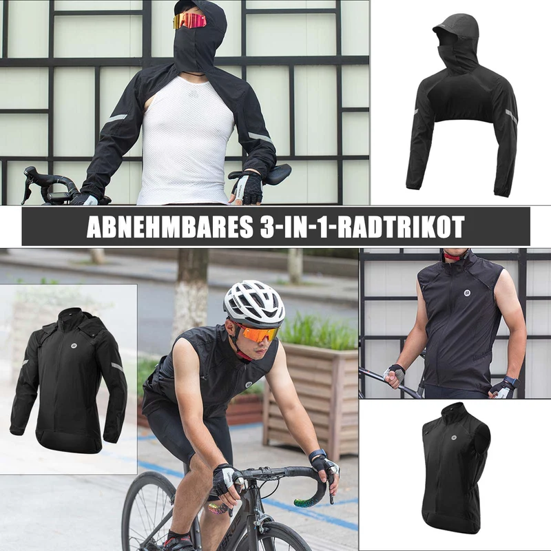 ROCKBROS Winddichte Fahrrad Jacke mit abnehmbarem Ärmel Softshelljacket