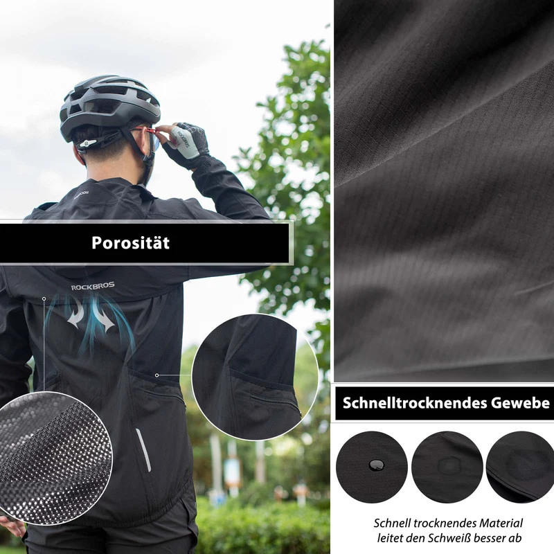 ROCKBROS Winddichte Fahrrad Jacke mit abnehmbarem Ärmel Softshelljacket