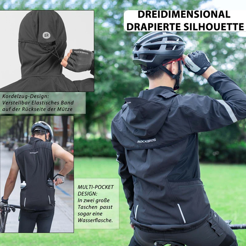 ROCKBROS Winddichte Fahrrad Jacke mit abnehmbarem Ärmel Softshelljacket