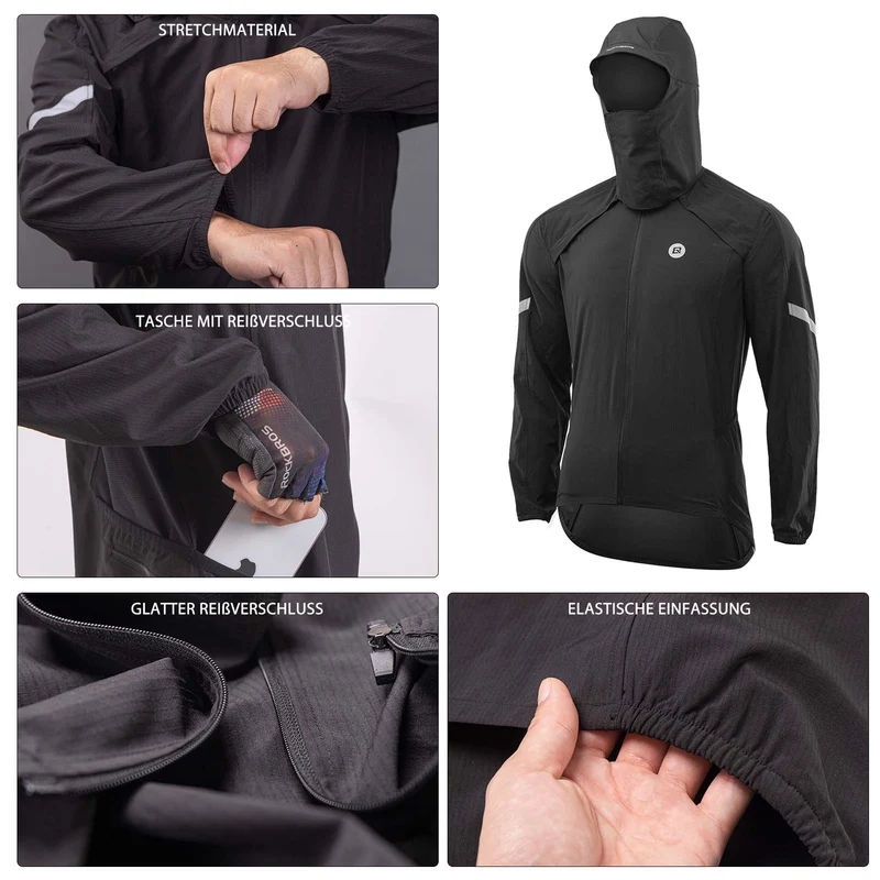 ROCKBROS Winddichte Fahrrad Jacke mit abnehmbarem Ärmel Softshelljacket